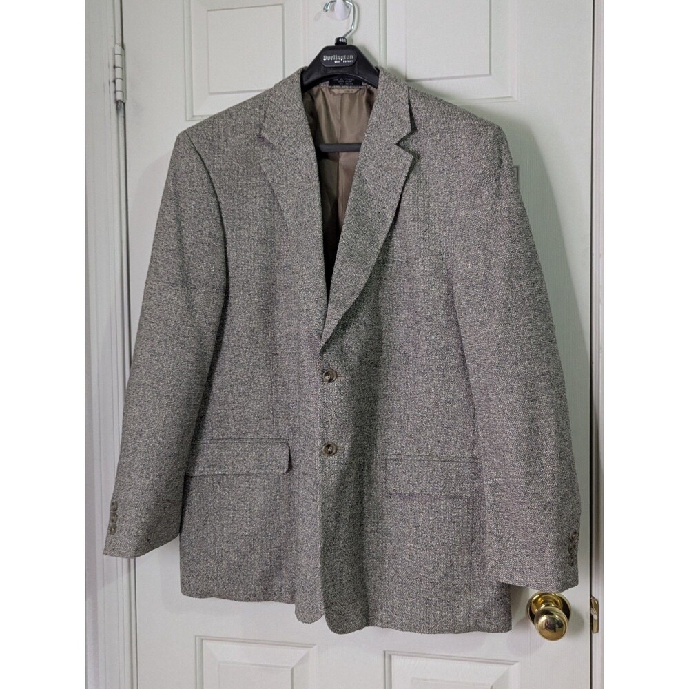 VTG Bert Pulitzer Silk Blazer Mens 46R Beige Woven Tweed Sports Jacket Lined